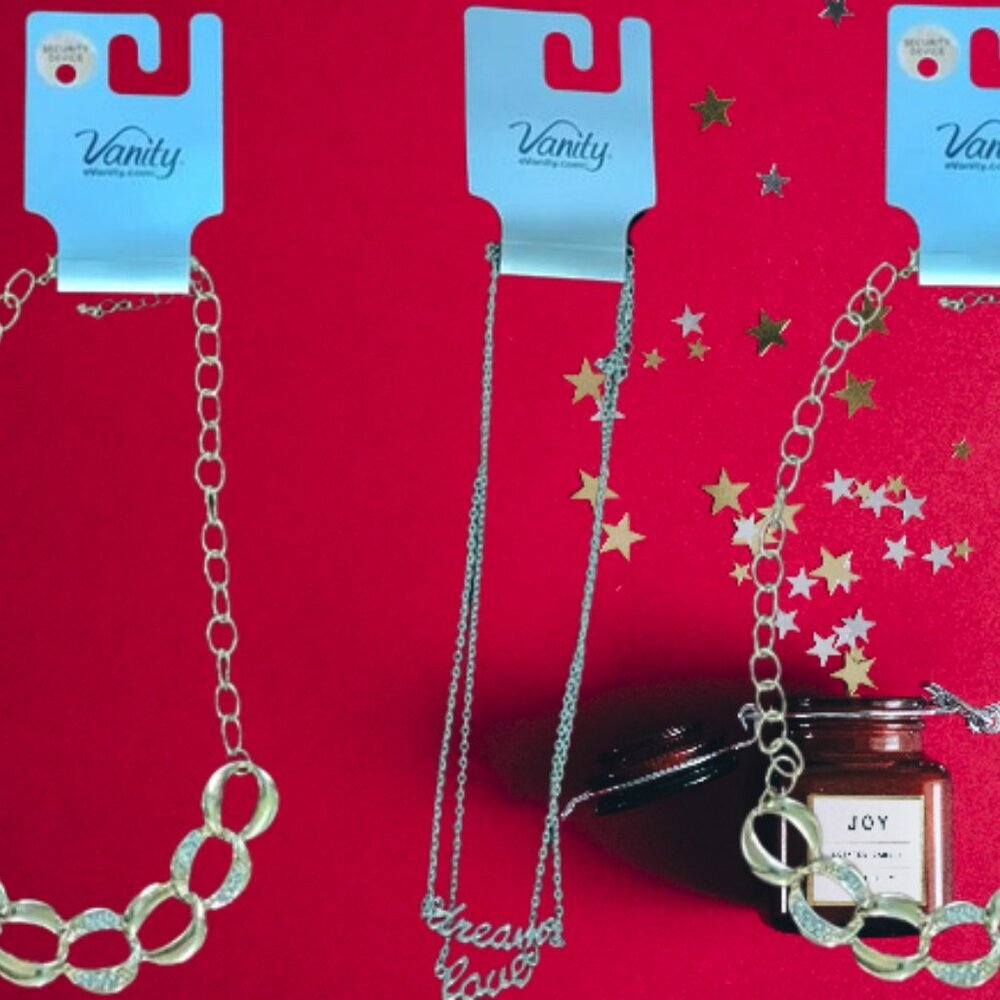 Y2K Vintage Vanity New LOT of #3 Necklaces Festival Party Metallic